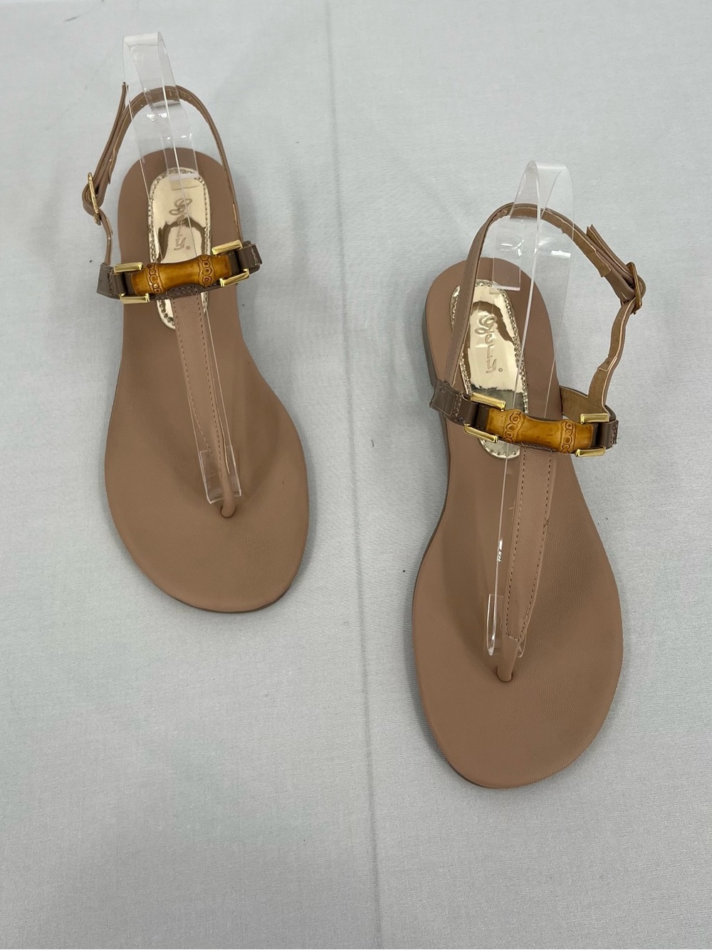 Bamboo Detail Thong Sandals 8 Taupe Resort Vacation Coastal euro summer coastal